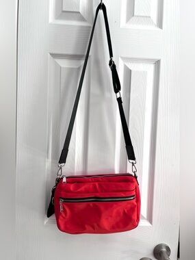 Parfois Red Orange Nylon Multi Compartment Travel Crossbody Bag
